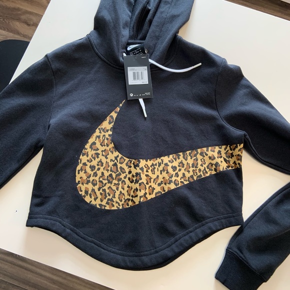 nike animal print swoosh crop hoodie